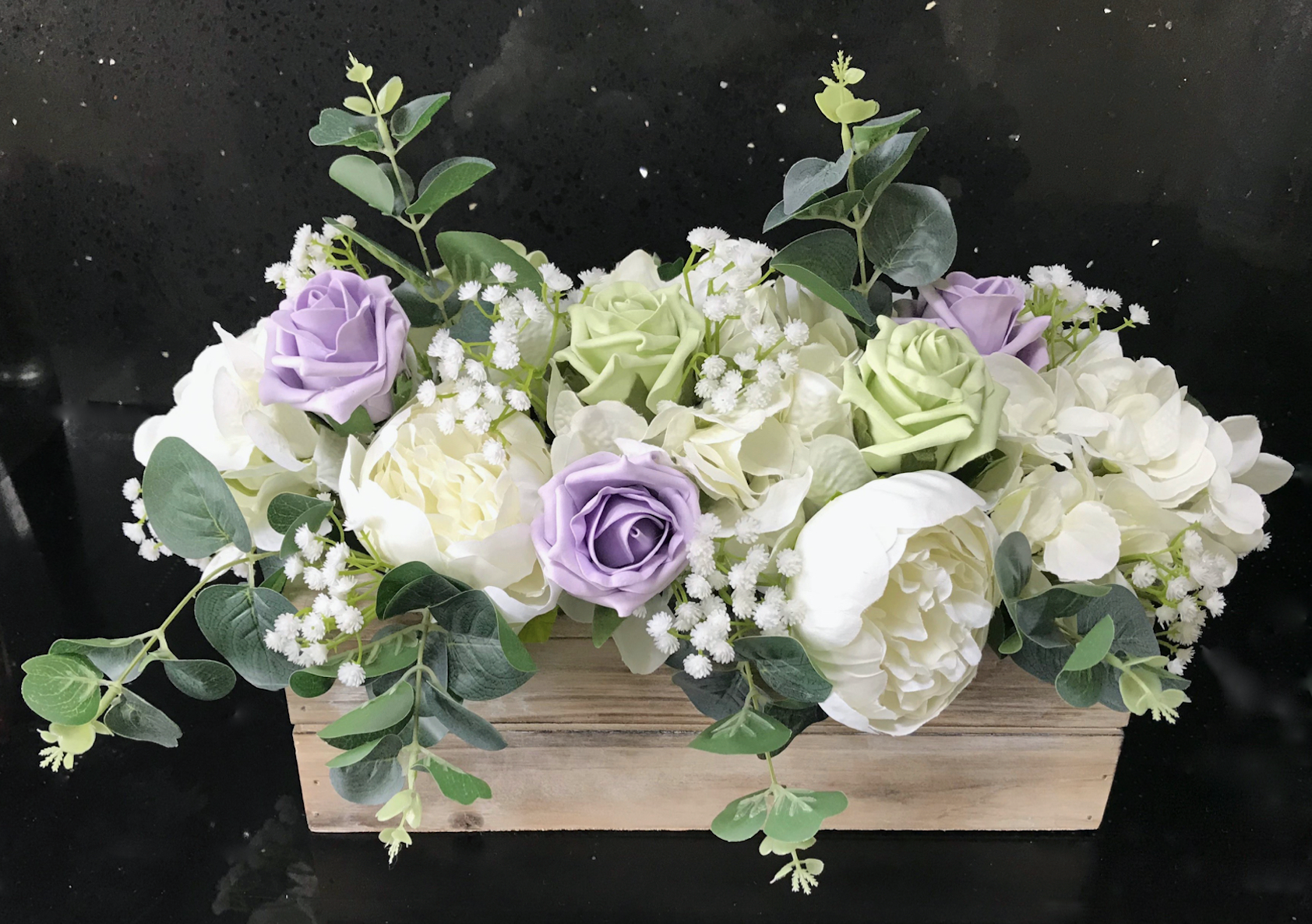 Small Wooden Trough Wedding Centrepiece